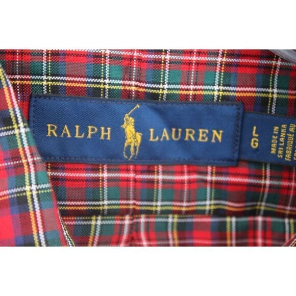 RALPH LAUREN MEN'S SIZE LARGE LONG SLEEVE RED PLAID BUTTON DOWN SHIRT - Picture 7 of 8